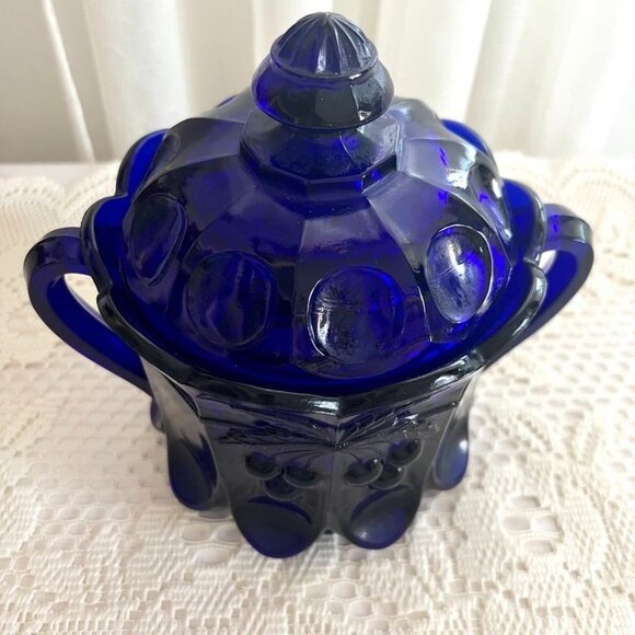 Vintage Westmorland Cobalt Blue Compote Biscuit Canister w Lid Grapes - Picture 5 of 12